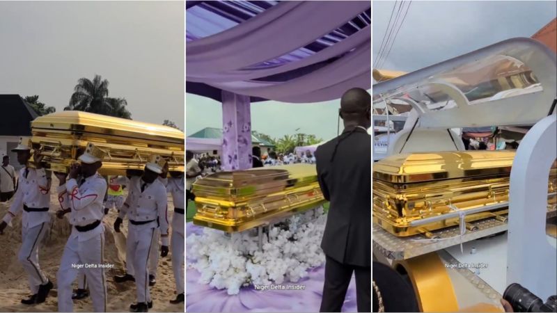 روحانی افریقایی که پیروانش شب‌ها گرسنه می‌خوابند، مادرش را با تابوت طلا دفن خاک کرد